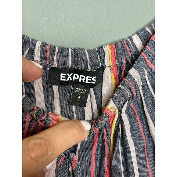 Express Women's Large Striped Off Shoulder Flowy Tie Front Boho Crop Top - Picture 3 of 10